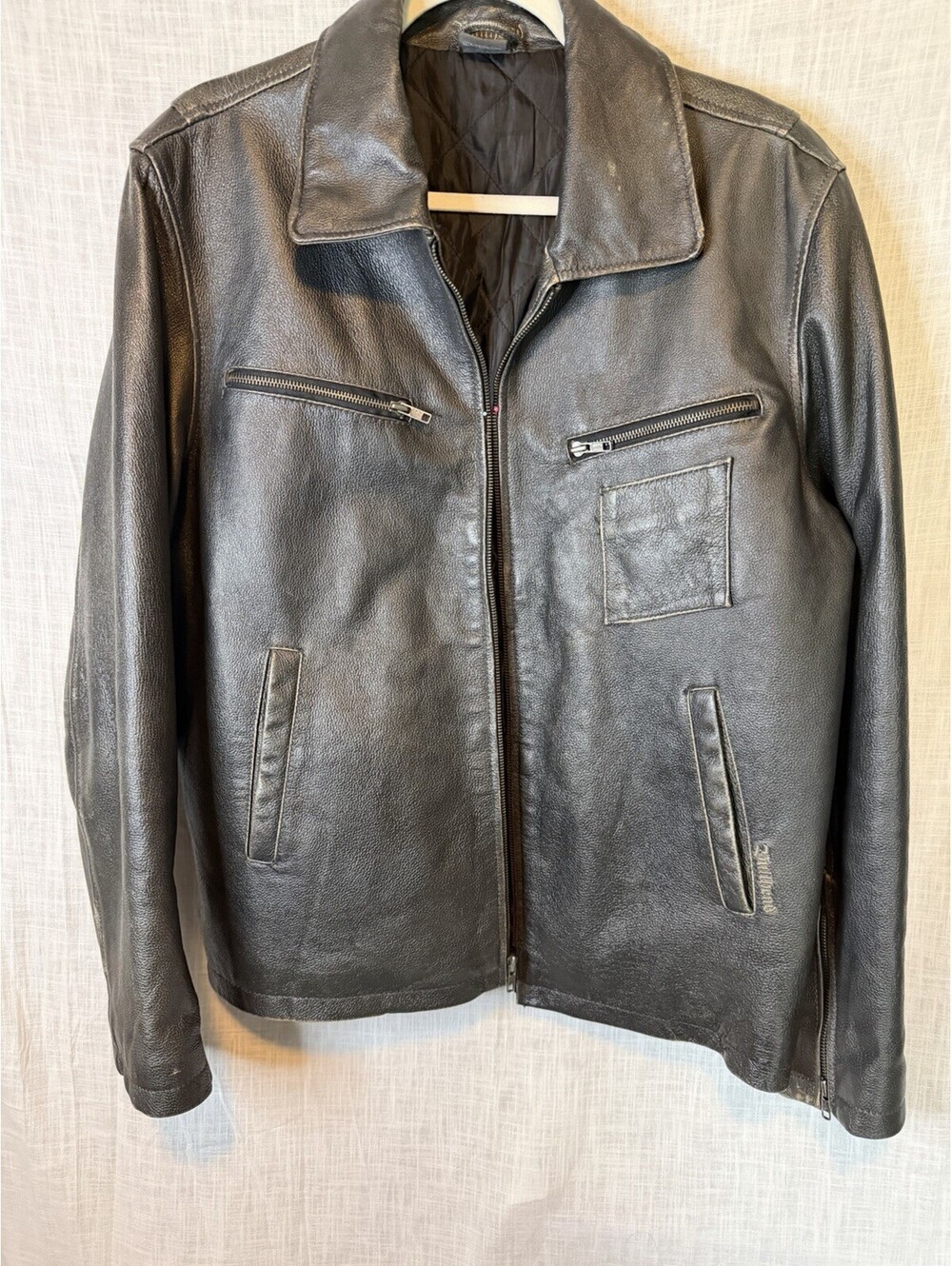 Vintage Bullhead Leather Motorcycle Jacket Mens L Black Real Leather Biker